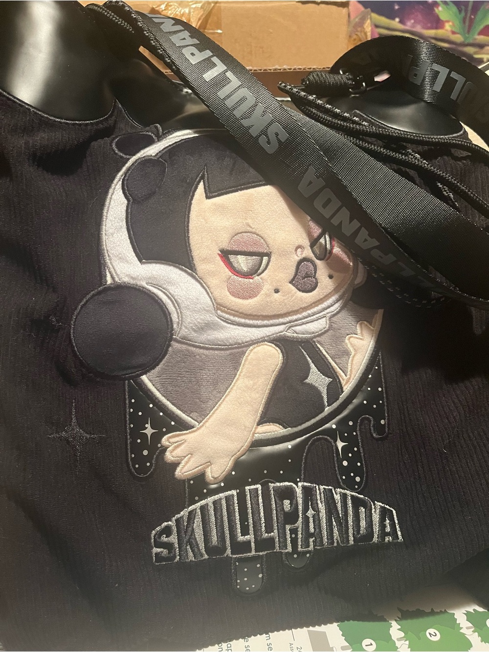 Black Crossbody Bag with Character Applique